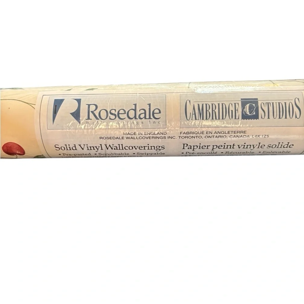 VTG Rosedale Solid Vinyl Wallcovering Double Roll Cherry Vine Print 56 sq ft